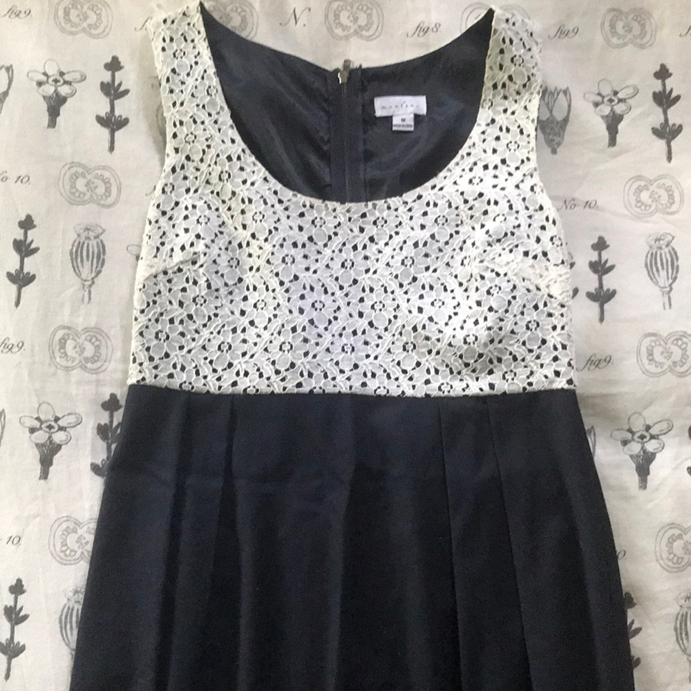 Back zippered black and cream embroidered dress.